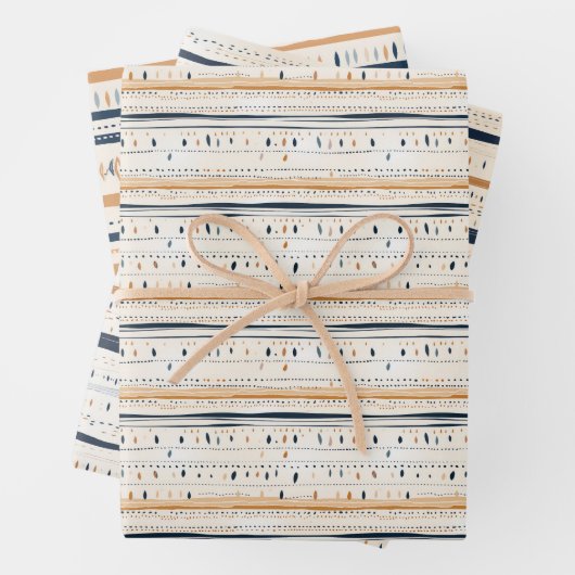 Boho ethnische Marine rostige Terrakotta-Streifen Geschenkpapier Set (Beispiel)