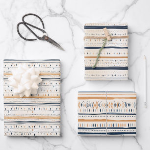 Boho ethnische Marine rostige Terrakotta-Streifen Geschenkpapier Set