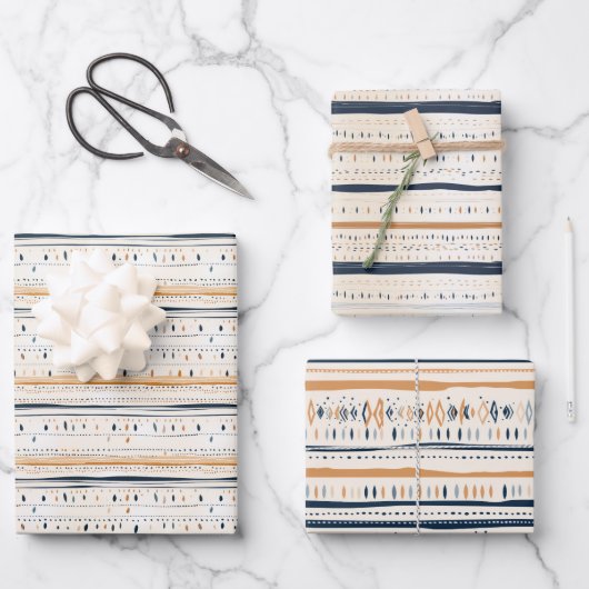 Boho ethnische Marine rostige Terrakotta-Streifen Geschenkpapier Set (Vorderseite)