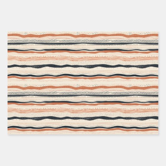 Boho ethnische Marine rostige Terrakotta-Streifen Geschenkpapier Set (Vorderseite 3)