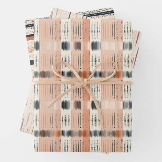 Boho ethnische Marine rostige Terrakotta-Streifen Geschenkpapier Set (Beispiel)