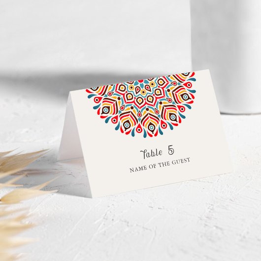 Boho-Ethno-Blumen-Mandala-Hochzeitsplatzkarte Tischnummer