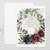 Boho Eucalyptus and Dark Red Flowers Wedding Invit Einladung (Vorne/Hinten)