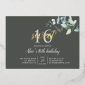 Boho Eucalyptus Blätter Sweet 16 Foil Einladung (Vorderseite)