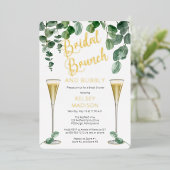 Boho Eucalyptus Champagne Bridal Brunch und Bubbly Folieneinladung (Stehend vorne)