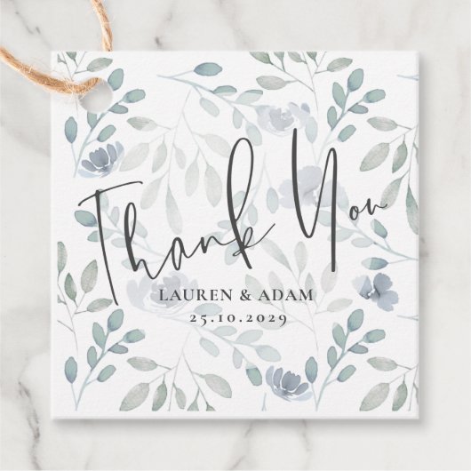 Boho Eucalyptus Chic Dusty Blue Pattern Wedding Geschenkanhänger (Vorderseite)