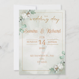 Boho Eucalyptus & Cotton Wedding Invitation Einladung
