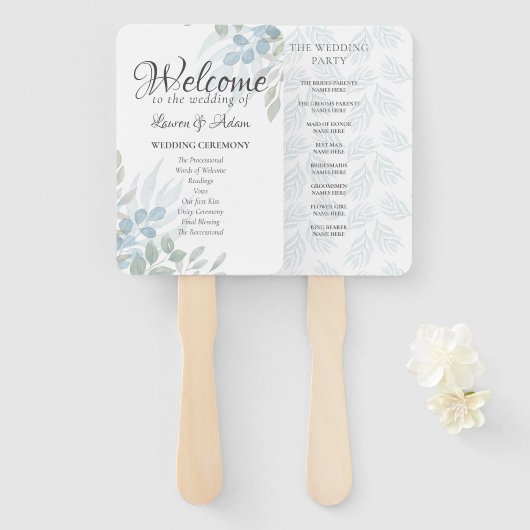 Boho Eucalyptus Dusty Blue Wedding Program Fächer (Vorne und Hinten)
