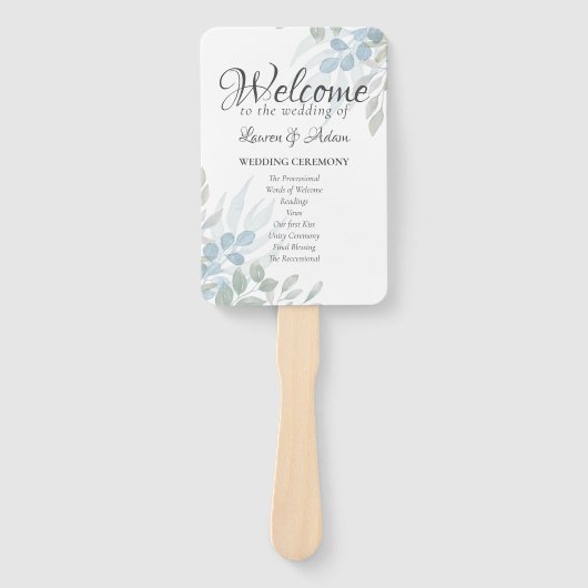 Boho Eucalyptus Dusty Blue Wedding Program Fächer (Vorderseite)