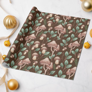 Boho Eucalyptus Forest Mushrooms Dark Brown Geschenkpapier
