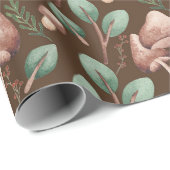Boho Eucalyptus Forest Mushrooms Dark Brown Geschenkpapier (Rolleneckpunkt)