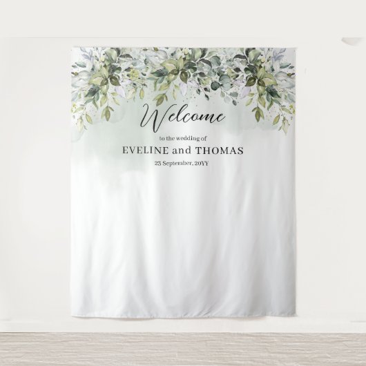Boho eucalyptus gold Foto Hochzeitstorte Wandteppich (Vorderseite)