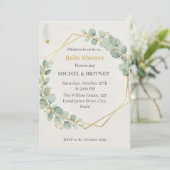 Boho Eucalyptus Greenery Gold Baby Showers Einladung (Stehend Vorderseite)