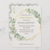Boho Eucalyptus Greenery Gold  Baby Showers Einladung (Vorne/Hinten)