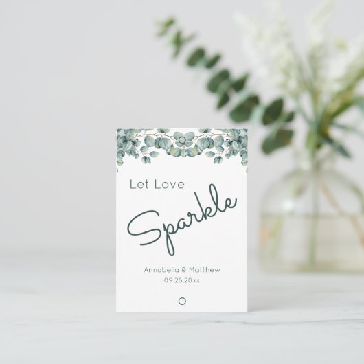 Boho Eucalyptus Lasse Liebe Sparkle Wedding Sparkl Visitenkarte (Stehend Vorderseite)
