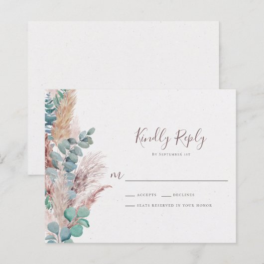 Boho Eucalyptus Natural Pampas Grass Wedding RSVP (Vorne/Hinten)