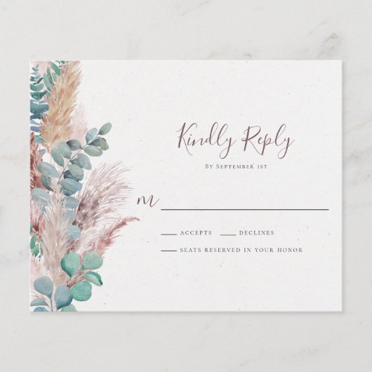 Boho Eucalyptus Natural Pampas Grass Wedding RSVP (Vorderseite)