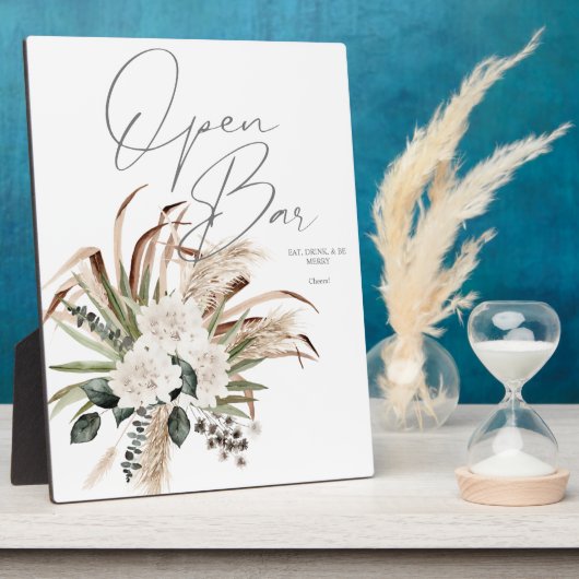 Boho Eucalyptus Pampas & Floral Open Bar Sign 2 Fotoplatte (Seite)