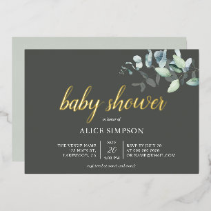 Boho Eucalyptus Verlasse Baby Shower Foil Einladun Folieneinladung