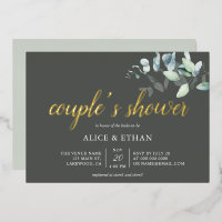 Boho Eucalyptus Verlasst Paare Dusche Foil Invitat