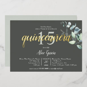 Boho Eucalyptus Verlasst Quinceanera Folieneinladung