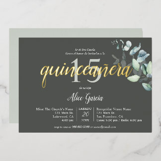 Boho Eucalyptus Verlasst Quinceanera Folieneinladung