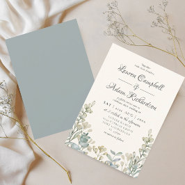 Boho Eucalyptus Watercolor Blue & Beige Wedding Einladung