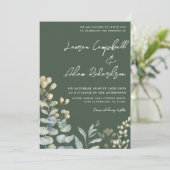 Boho Eucalyputus Dark Green Botanical Wedding Einladung (Stehend Vorderseite)
