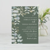 Boho Eucalyputus Dark Green Botanical Wedding Invi Einladung (Stehend Vorderseite)