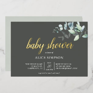 Boho-Eukalyptus-Blätter Baby Shower Folien-Einladu Folieneinladung