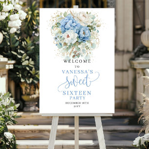 Boho-Eukalyptus Blau und Gold Sweet 16 Willkommen Poster