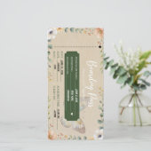 Boho-Eukalyptus-Blumen-Boarding-Pass-Hochzeits-Ein Save The Date (Stehend Vorderseite)