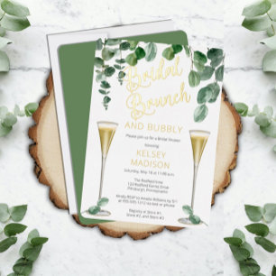 Boho-Eukalyptus-Champagner-Braut-Brunch und Schamp Folieneinladung