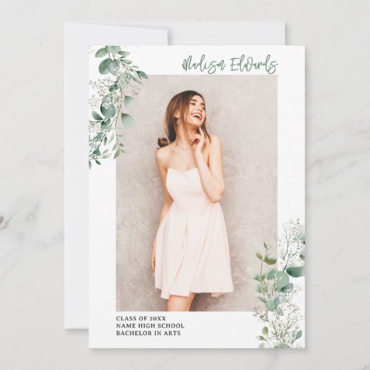 Boho Eukalyptus Greenery Foto Graduation Party Einladung (Rückseite)