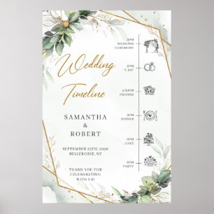 Boho Eukalyptus grün Gold Hochzeit Timeline Poster