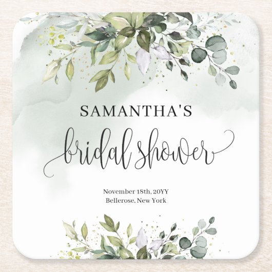 Boho Eukalyptus gründet Zweige Gold Bridal Rechteckiger Pappuntersetzer (Vorderseite)