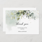 Boho Eukalyptus-Grünflächen Zweige Goldbabydusche Dankeskarte (Vorne/Hinten)