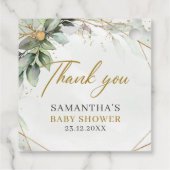 Boho Eukalyptus-Grünflächen Zweige Goldbabydusche Geschenkanhänger (Rückseite)