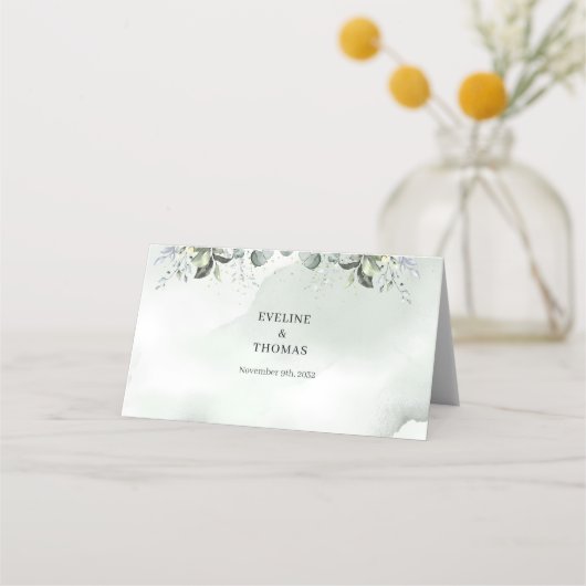 Boho Eukalyptus-Grünflächen zweigt Gold-Platzkarte Platzkarte (Rückseite)