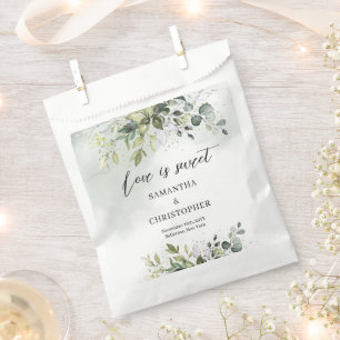 Boho Eukalyptus-Grünflächen zweigt goldene Glitzer Geschenktütchen