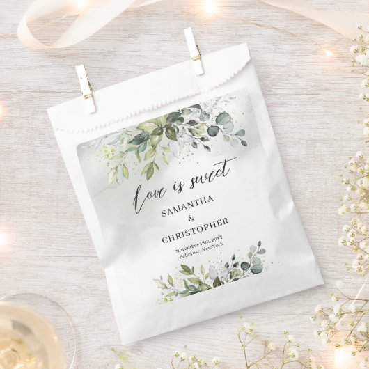 Boho Eukalyptus-Grünflächen zweigt goldene Glitzer Geschenktütchen (Ausgeschnitten)