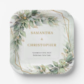 Boho Eukalyptus grünt Zweige Goldhochzeit Pappteller (Vorderseite)