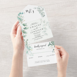 Boho-Eukalyptus-Grünzeug Sommerhochzeit All In One Einladung