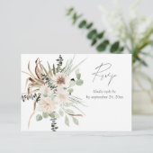 Boho Eukalyptus Palm Leaf & Beige Floral mit Mahlz RSVP Karte (Stehend Vorderseite)
