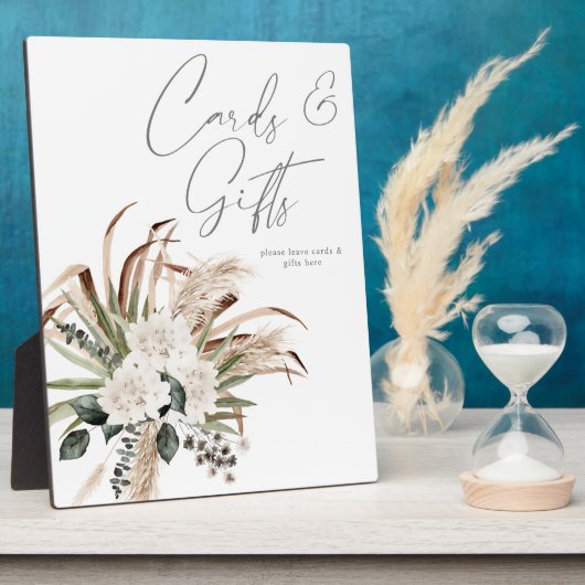 Boho Eukalyptus Pampas Beige Blumenkarten Geschenk Fotoplatte (Seite)
