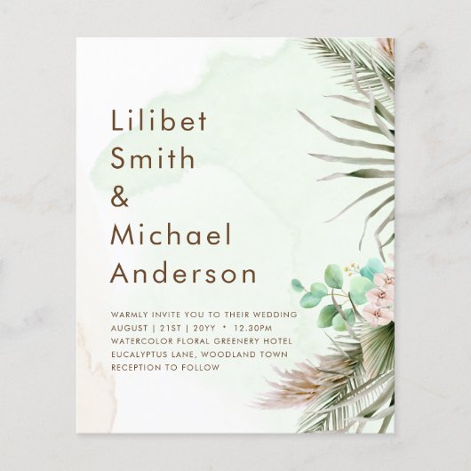 BOHO Eukalyptus Pampas Grass Greenerity Wedding Flyer (Vorne)