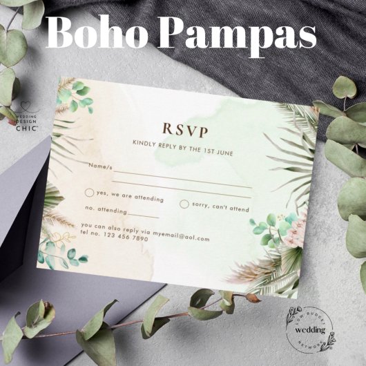 BOHO Eukalyptus Pampas Grass Greenerity Wedding Postkarte