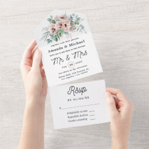 Boho-Eukalyptus-Rosa-Mohn-Hochzeit All In One Einladung