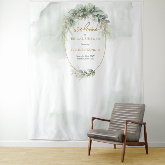 Boho eukalyptus und Gold-Brautparty-Hintergrund Wandteppich (Beispiel)