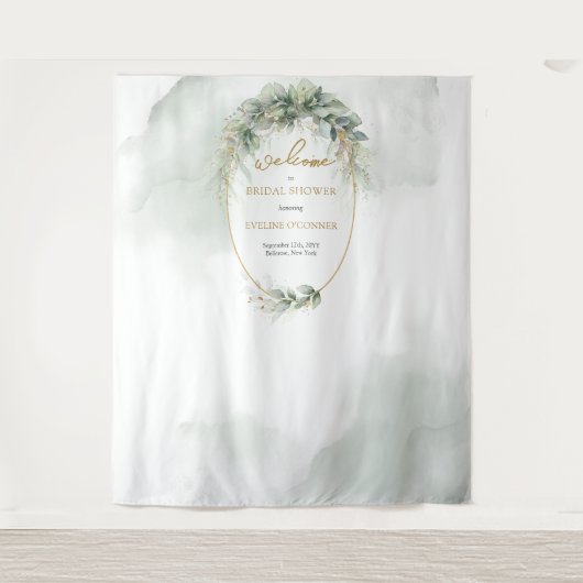 Boho eukalyptus und Gold-Brautparty-Hintergrund Wandteppich (Vorderseite)